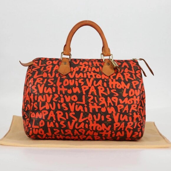 LOUIS VUITTON Monogram Graffiti Speedy 30 Hand Bag Orange - Picture 10 of 16